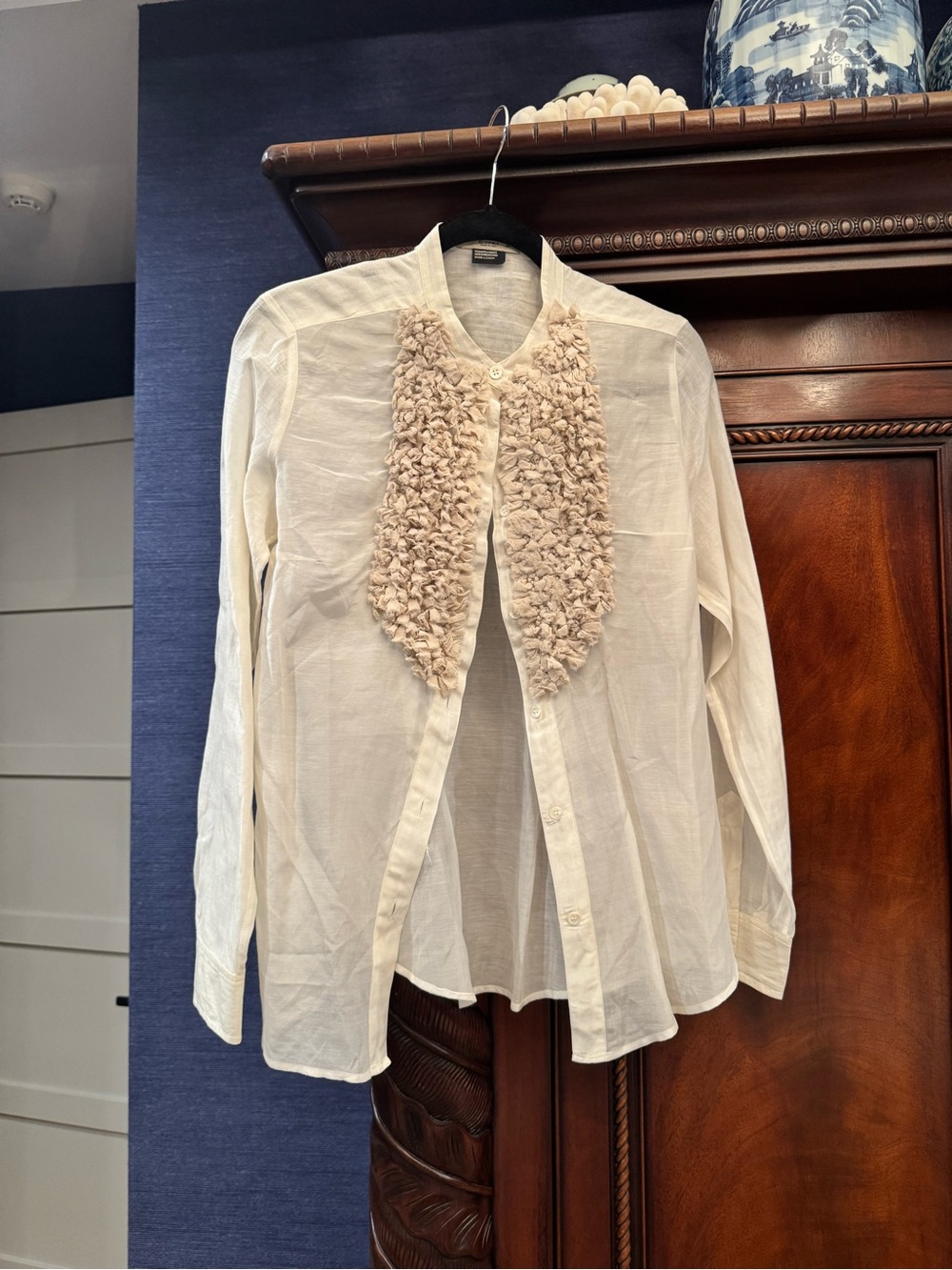 Etro Cream Sheer Floral Appliqué Blouse